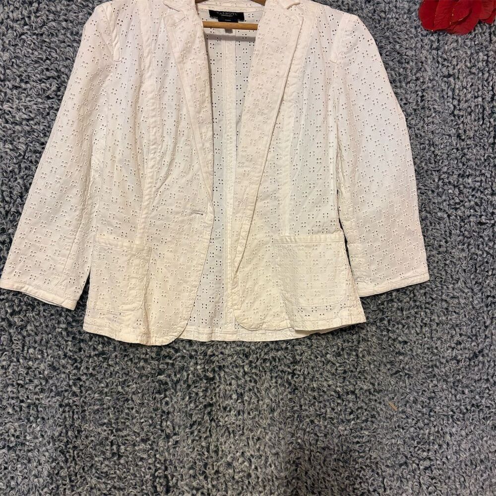 Talbots Women's White Eyelet Blazer Size 4 3/4 Sleeve Formal Jacket